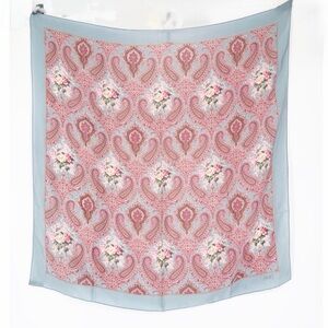 Vintage ECHO Silk Scarf 35“ Square Floral Paisley Blue Pink